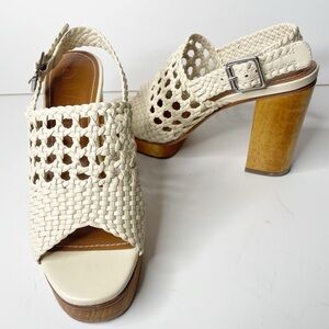 Staud Martina Platform Basket Weave Open Toe Leather Sling Back Sandal